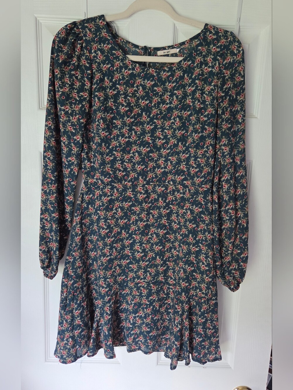 Floral Long-Sleeve Green Fit-and-Flare Dress